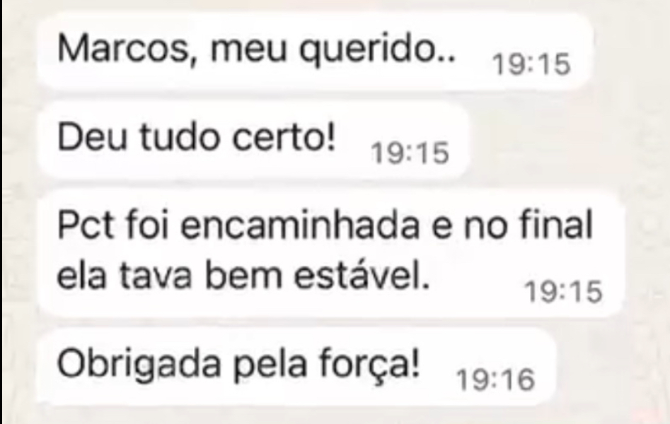 Deu tudo certo. Paciente encaminhada e estável