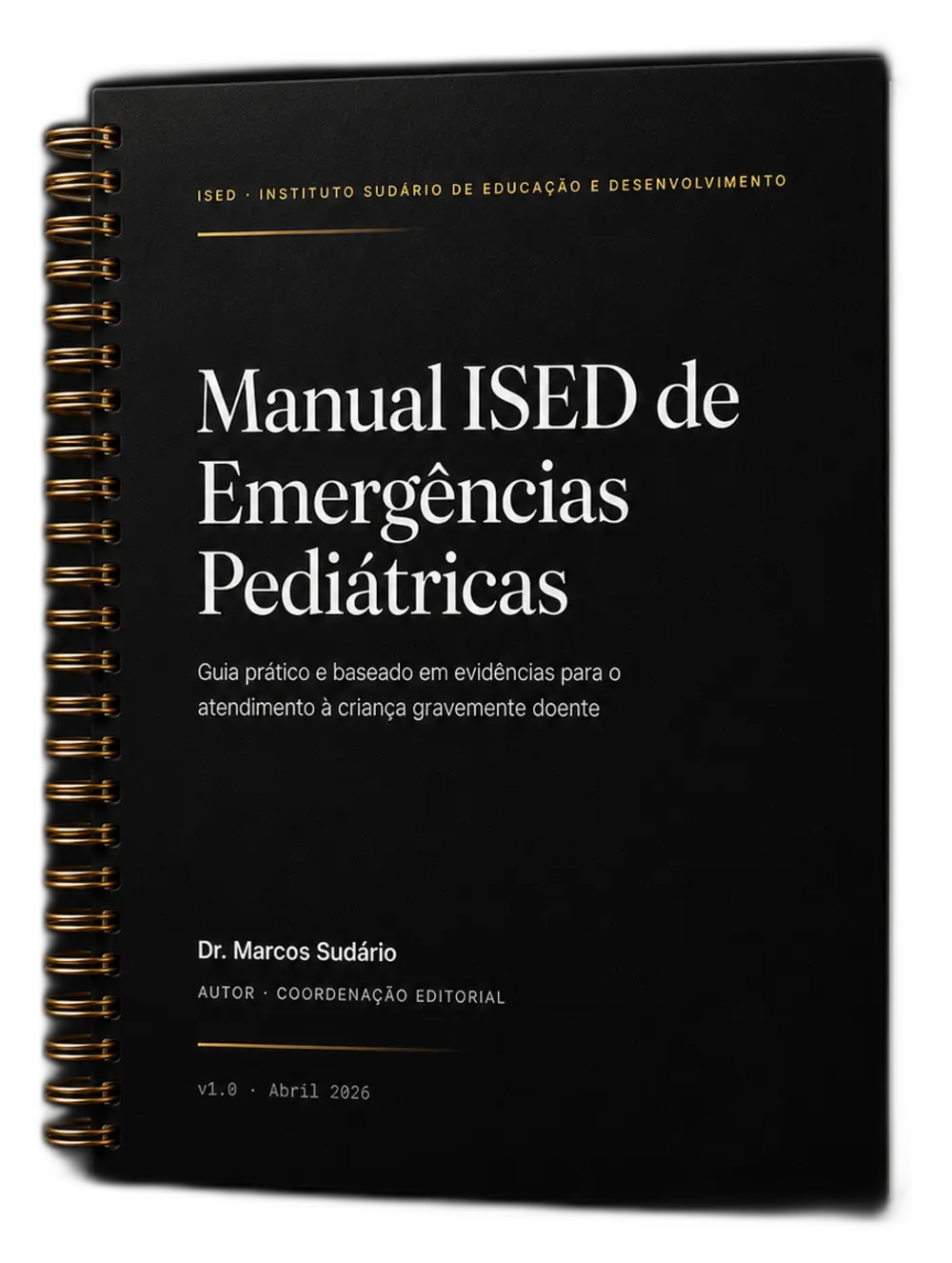 Manual ISED de Emergências Pediátricas — capa dura preta com espiral dourada